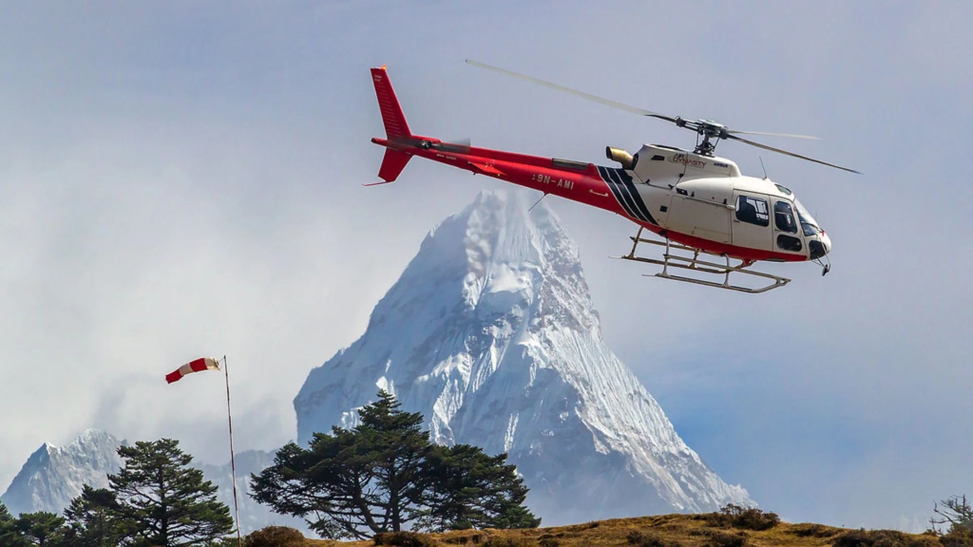 Ama dablam view with helicopter